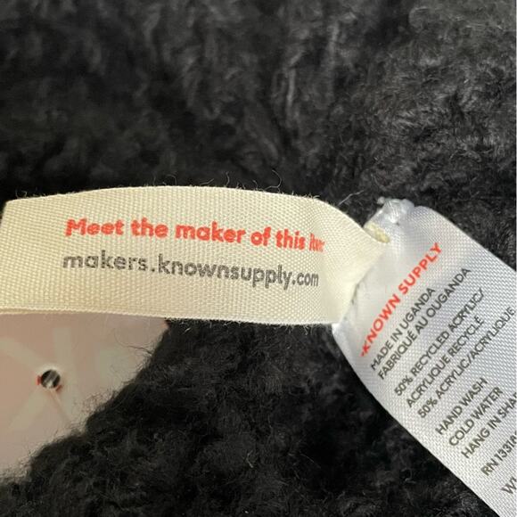 Known Supply Handmade Chunky Pom Knit Beanie Hat Black Fair Trade NWT - Picture 5 of 10